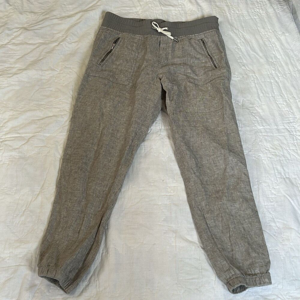 Athleta 100% Linen Jogger Pants Women’s Size 10 Gray Elastic Waist Lightweight